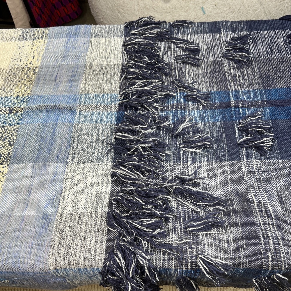 All Roads Design Throw Blanket Anthropologie Bloomfield Fringe Handcrafted-Mint! - Picture 5 of 12